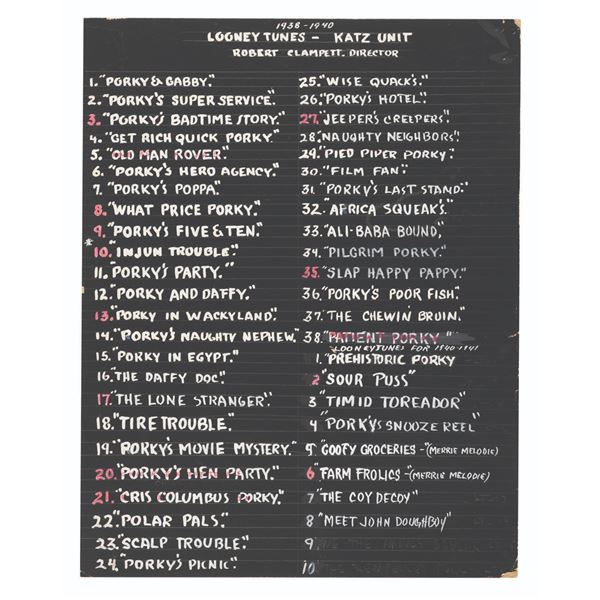 A Looney Tunes 1938-41 Production Board.