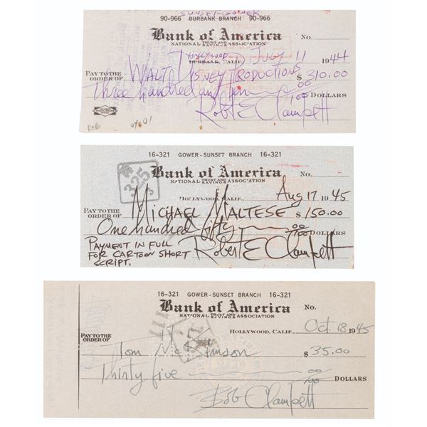 A Collection of Bob Clampett Signed Checks.