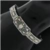 Image 3 : Antique Art Deco 10k Gold 6.5" Diamond & Kite Emerald Filigree Link Bracelet