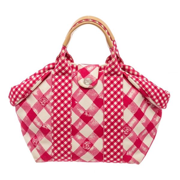 Chanel Pink White Canvas Leather Cruise Line Tote Bag