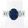 Image 1 : Vintage Platinum 4.95 ctw GIA Oval Dark Blue Sapphire w/ Old European Diamond Ri