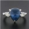 Image 8 : NEW Platinum Gubelin 5.63 ctw Triangle Cabochon Sapphire Pear Diamond 3 Stone Ri