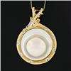 Image 3 : 14K Gold 19.6mm Mabe Pearl & Bezel Diamond Elk Button Pendant & 18" Curb Chain