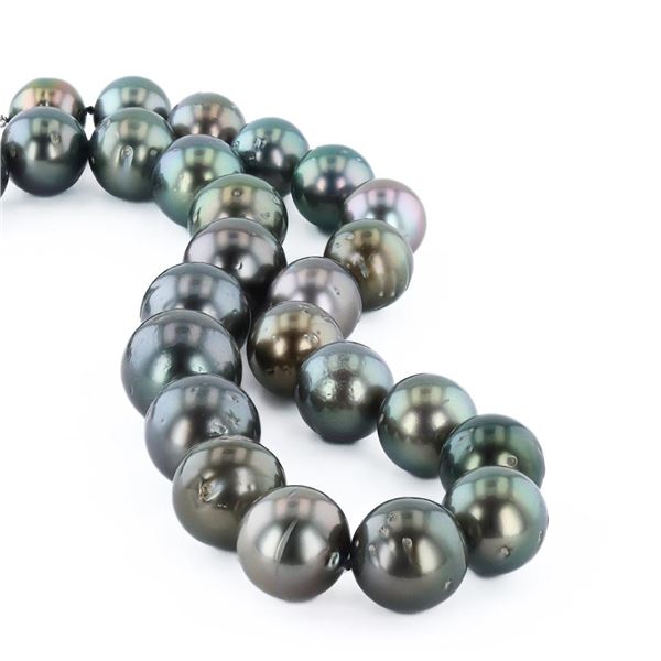 11MM to 14MM Tahitian Cultured Pearl and 0.35 ctw Diamond 14K White Gold Necklac