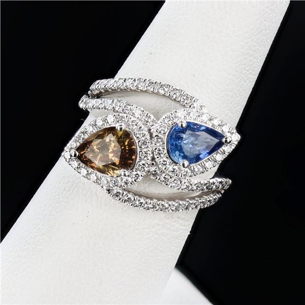 2.14 ctw Brown and Blue Sapphire and 0.74 ctw Diamond Platinum Ring