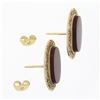 Image 5 : Antique 14K Yellow Gold Oval Bezel Carnelian Repousse Work Frame Button Earrings