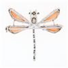 Image 3 : Vintage 18K White Gold Custom Cut Coral & 0.25 ctw Diamond Dragonfly Pin Brooch