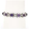 Image 1 : 6.25" Vintage 14k White Gold Round Synthetic Alexandrite Diamond Tennis Bracelet