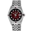 Image 1 : Rolex Mens Stainless Steel Red Vignette Diamond And Ruby 36MM Datejust Wristwatc
