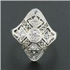 Image 2 : Antique Edwardian 18k Gold Platinum 0.20 ctw Diamond Filigree Petite Dinner Ring