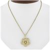 Image 1 : Solid 14k Yellow Gold 0.04 ctw Diamond Detailed Textured Flower Pendant Necklace