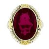 Image 4 : Antique Art Deco 14k Gold Oval Synthetic Ruby & Seed Pearl Floral Filigree Ring