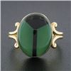 Image 2 : Vintage 14K Gold Oval Bezel Inlaid Chrysoprase & Black Onyx Scarab Beetle Ring
