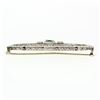 Image 6 : Antique Art Deco 14k White Gold Aquamarine & Diamond Open Filigree Wide Bar Pin