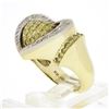 Image 9 : Vintage 14k TT Gold Pave Fancy Yellow & White Diamond Large Wide Dual Heart Ring