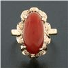 Image 2 : Vintage 18K Rosy Yellow Gold Oval Cabochon Cut Red Coral Textured Cocktail Ring
