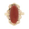Image 4 : Vintage 18K Rosy Yellow Gold Oval Cabochon Cut Red Coral Textured Cocktail Ring