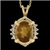 Image 3 : Estate 14K Yellow Gold Oval Citrine & 0.10 ctw Diamond Pendant & Adjustable Chai