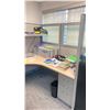 Image 4 : OFFICE CUBICLE WITH 8 SECTION PARTITION- 101"W X 76"D X 67"H, A LIGHT WOODEN 96"W X 72"L X 29"H
