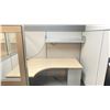 Image 3 : OFFICE CUBICLE WITH 8 SECTION PARTITION - 129"W X 81"D X67"H, 2 LIGHT WOODEN 72"W X 30"D X 28"H