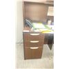 Image 3 : DARK WOODEN L SHAPE 3 DRAWER 66"W X 66"L X 66"H DESK WITH HUTCH &  A DARK WOODEN 3 TIER 33"W X 12"D