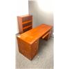 Image 2 : CHERRY COLORED 70"W X 24"D X 29"H 4 DRAWER OFFICE DESK WITH KEYBOARD TRAY & A CHERRY COLORED 3 TIER
