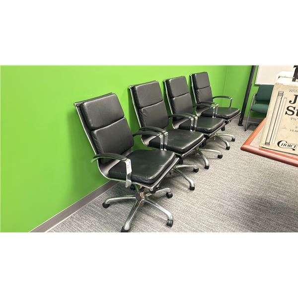 4 BLACK LEATHER/ CHROME FINISH HIGH BACK OFFICE CHAIRS