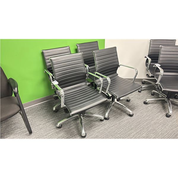 4 ULINE BLACK LEATHER/CHROME FINISH OFFICE CHAIRS
