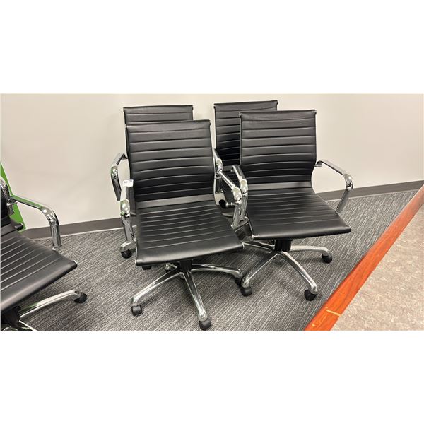 4 ULINE BLACK LEATHER/CHROME FINISH OFFICE CHAIRS