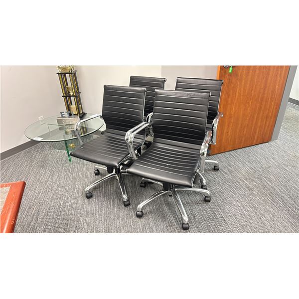 4 ULINE BLACK LEATHER/CHROME FINISH OFFICE CHAIRS