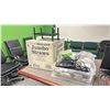 Image 1 : 2 PLASTIC BINS OF ASSORTED ELECTRICAL CORDS, POWER CORDS, INTERNET CABLES, POWER BARS, A62 WIFI