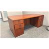 Image 2 : CHERRY COLORED 70"W X 36"D X 29"H 6 DRAWER OFFICE DESK WITH KEYBOARD TRAY & A
