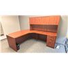 Image 3 : CHERRY COLORED EXECUTIVE L SHAPE 71"W X 95"D X 66"H 3 DRAWER OFFICE DESK WITH HUTCH, CHERRY COLORED