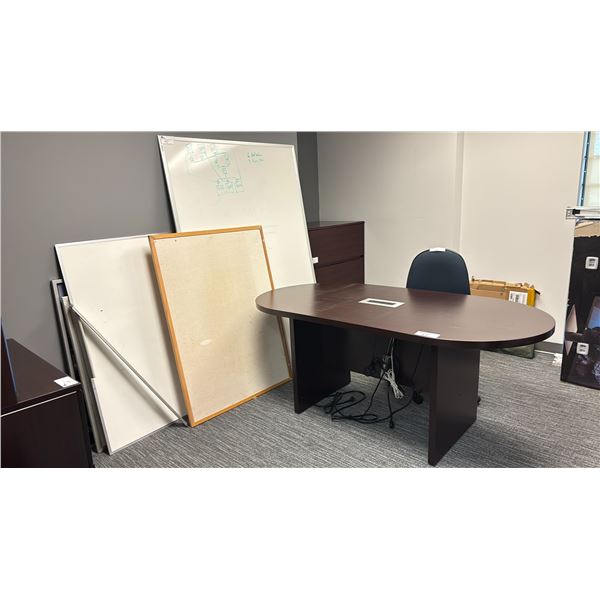 DARK WOODEN OVAL 70"W X 36"D X 29"H POWER READY OFFICE DESK, DARK WOODEN 2 DRAWER