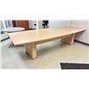 Image 2 : LIGHT WOODEN CURVED EDGE 120"W X 48"D X 30"H DINING TABLE & A ROUND WOODEN TOP 36" DIAMETER 30"H