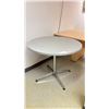 Image 4 : LIGHT WOODEN CURVED EDGE 120"W X 48"D X 30"H DINING TABLE & A ROUND WOODEN TOP 36" DIAMETER 30"H