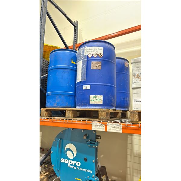 4 BLUE INDUSTRIAL PLASTIC EMPTY BARRELS WITH LIDS