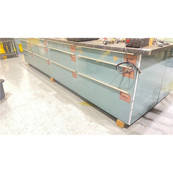 BLUE/ BLACK 12 DRAWER WORKBENCH - 151"W X 26"D X 32"H *CONTENTS NOT INCLUDED*