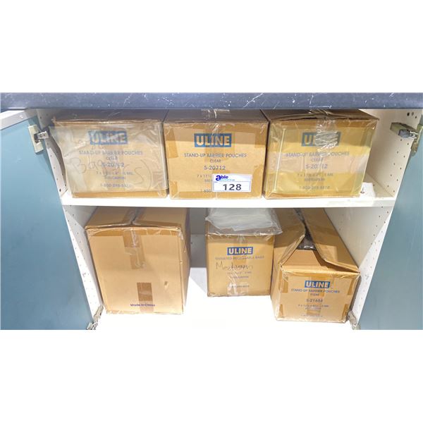 ULINE STAND-UP BARRIER POUCHES & LARGE + MEDIUM GUSSETED RECLOSEABLE BAGS - APPROX. 6 BOXES
