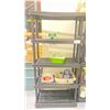 Image 2 : BLACK PLASTIC 5 TIER STORAGE SHELVES WITH CONTENTS - INCLUDING GARBAGE BAGS, ASSORTED CLEANERS, MOP
