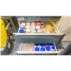 Image 2 : BLUE/ BLACK 3 DRAWER WORKBENCH WITH ASSORTED LABORATORY COMPOUNDS - 39"W X 26"D X 32"H