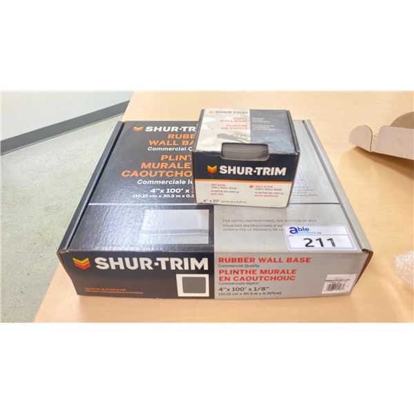 SHUR-TRIM COMMERCIAL 4' X 100' X 1/8" RUBBER WALL BASE & SHUR-TRIM SELF STICK VINYL WALL BASE