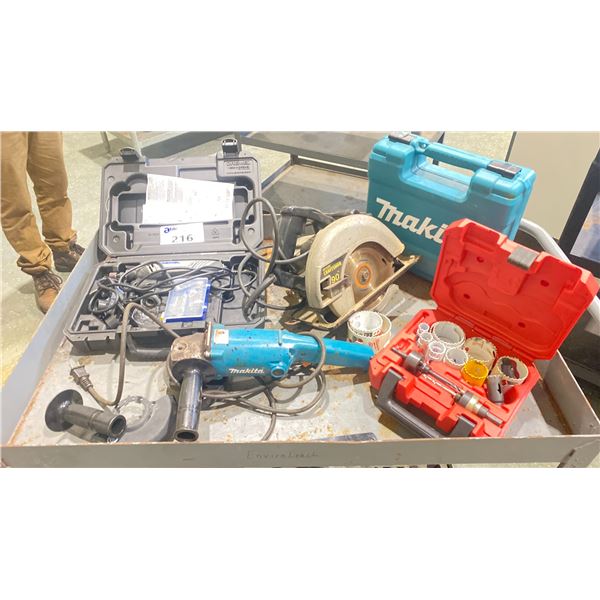 ELECTRIC HAND TOOLS - INCLUDING DREMEL, GRINDER, SKILLSAW, MAKITA HEAT GUN & MILWAUKEE HOLE SAW
