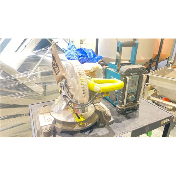 MAKITA BMR100 BATTERY POWERED RADIO & A RYOBI TS1143L ELECTRIC MITER SAW