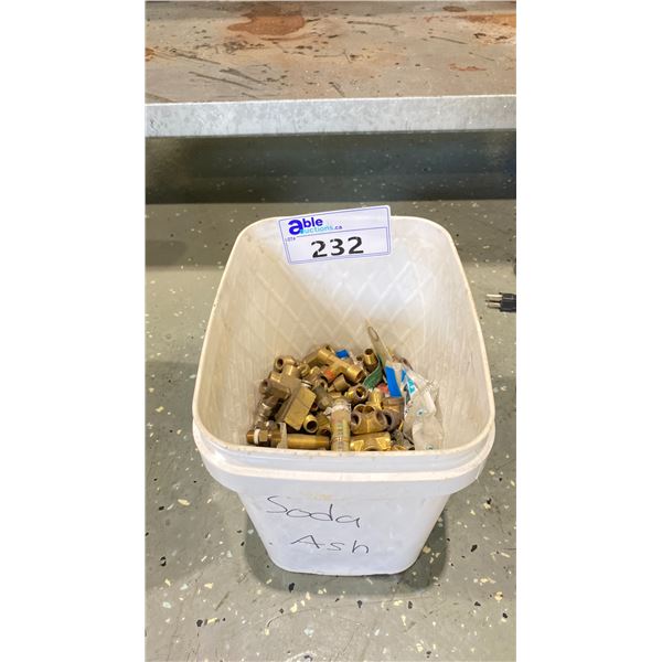 SMALL PAIL FILLED WITH APPROX. 15 LBS OF BRASS PIPE FITTINGS