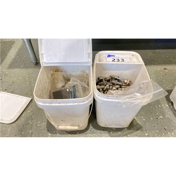 2 SMALL PAILS OF APPROX. 20 LBS OF STAINLESS STEEL PIPE FITTINGS