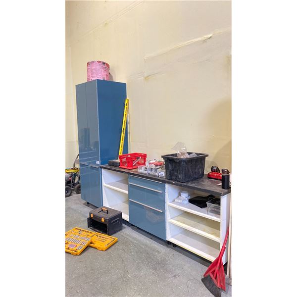 METAL IKEA CABINET SYSTEM 91"W X 25 3/4"D X 36"H TO COUNTERTOP WITH A 95"H X 25"D 31 1/2"W 4 DOOR