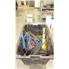 Image 1 : BIN OF ASSORTED EXTENSION CORDS, JUMPER CABLES, POWER BAR, ECT