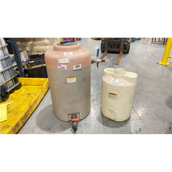 2 PLASTIC LIQUID STORAGE CONTAINERS - 65 GALLON & 25 GALLON