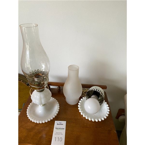 2 milk glass lamps A